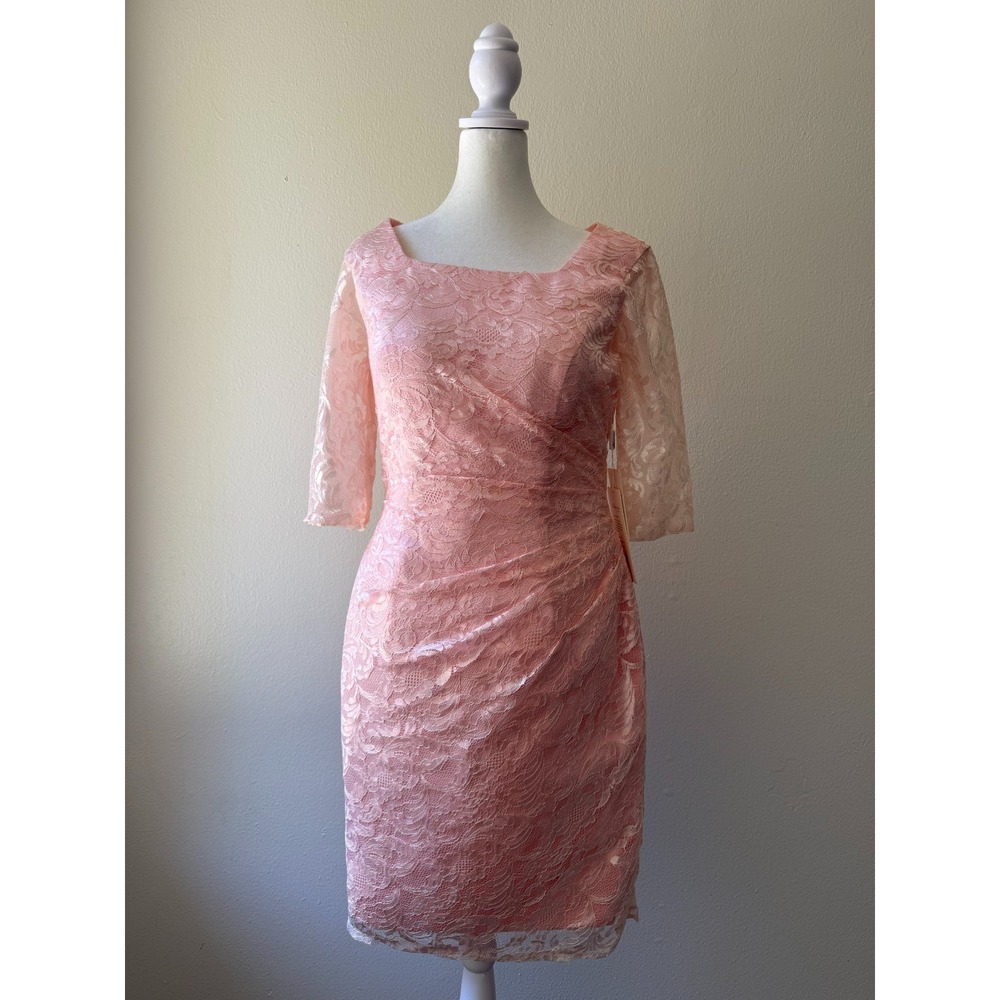 Mingda's Dress Womens Size M Pink Lace Sheath Midi Ruched Elegant Party Wedding - Picture 1 of 14